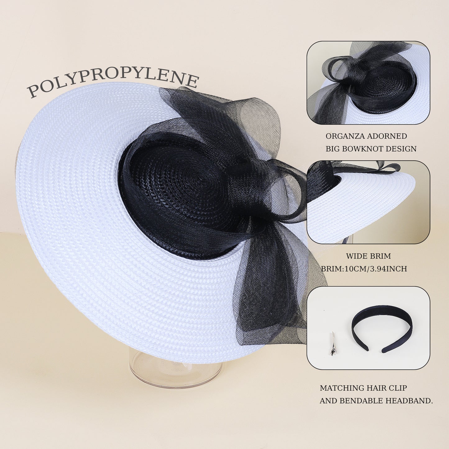 FADVES Fascinators Hats for Women Church Dress Hats Tea Party Headwear Wide Brim Fascinator with Clip Headband 1078