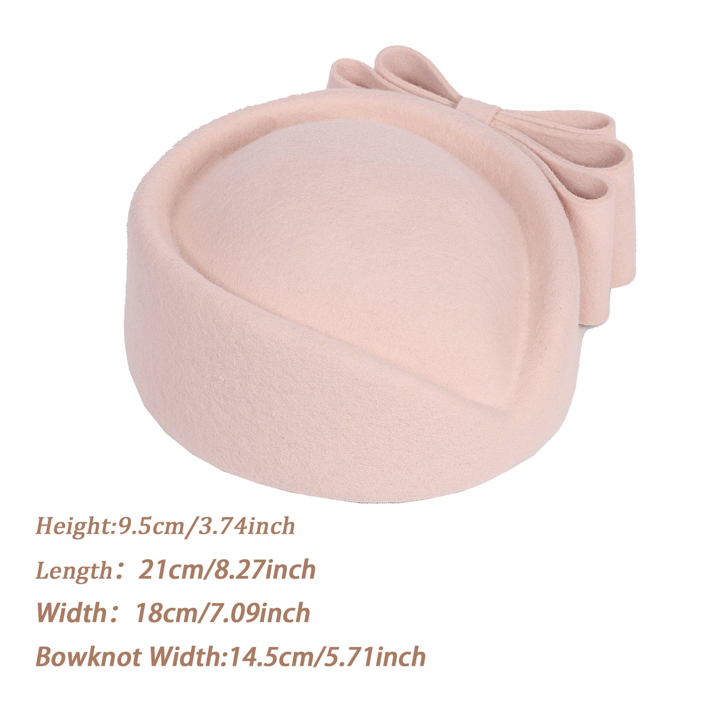 FADVES Vintage Wool Pillbox Hat with Bow, Light Pink, Formal Church Wedding Fascinator, Women's Special Occasion Headwear 3160