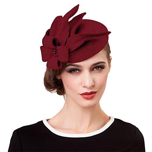 F FADVES Elegant Wedding Wool Felt Fascinator Cocktail Pillbox Hat Ladies Winter Floral Fedoras