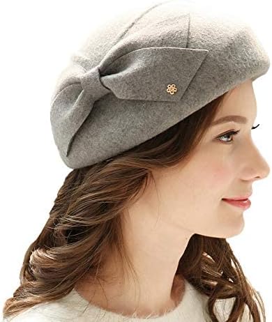 FADVES Womens Wool Felt French Berets Bowler Hat Artist Boina Bowknot Cap
