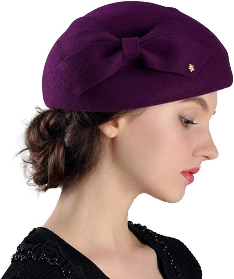 FADVES Womens Wool Felt French Berets Bowler Hat Artist Boina Bowknot Cap
