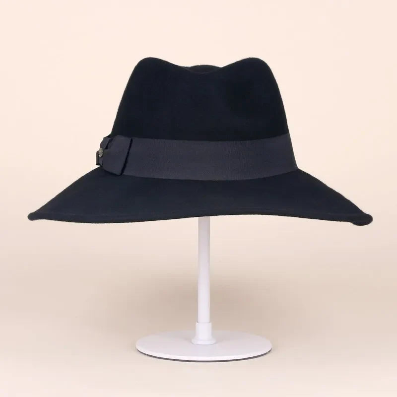 Vintage Wide Brim Wool Fedora Hat, Classic Panama Style, Women's Winter Fashion 5271
