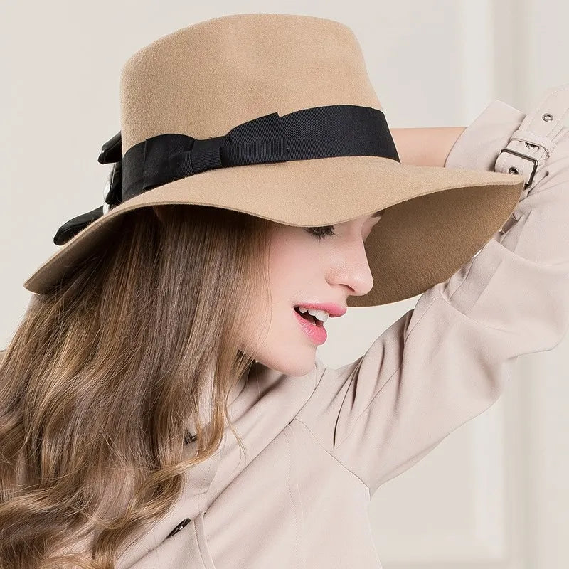 Vintage Wide Brim Wool Fedora Hat, Classic Panama Style, Women's Winter Fashion 5271