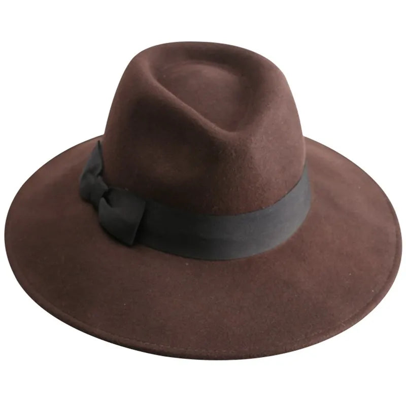 Vintage Wide Brim Wool Fedora Hat, Classic Panama Style, Women's Winter Fashion 5271
