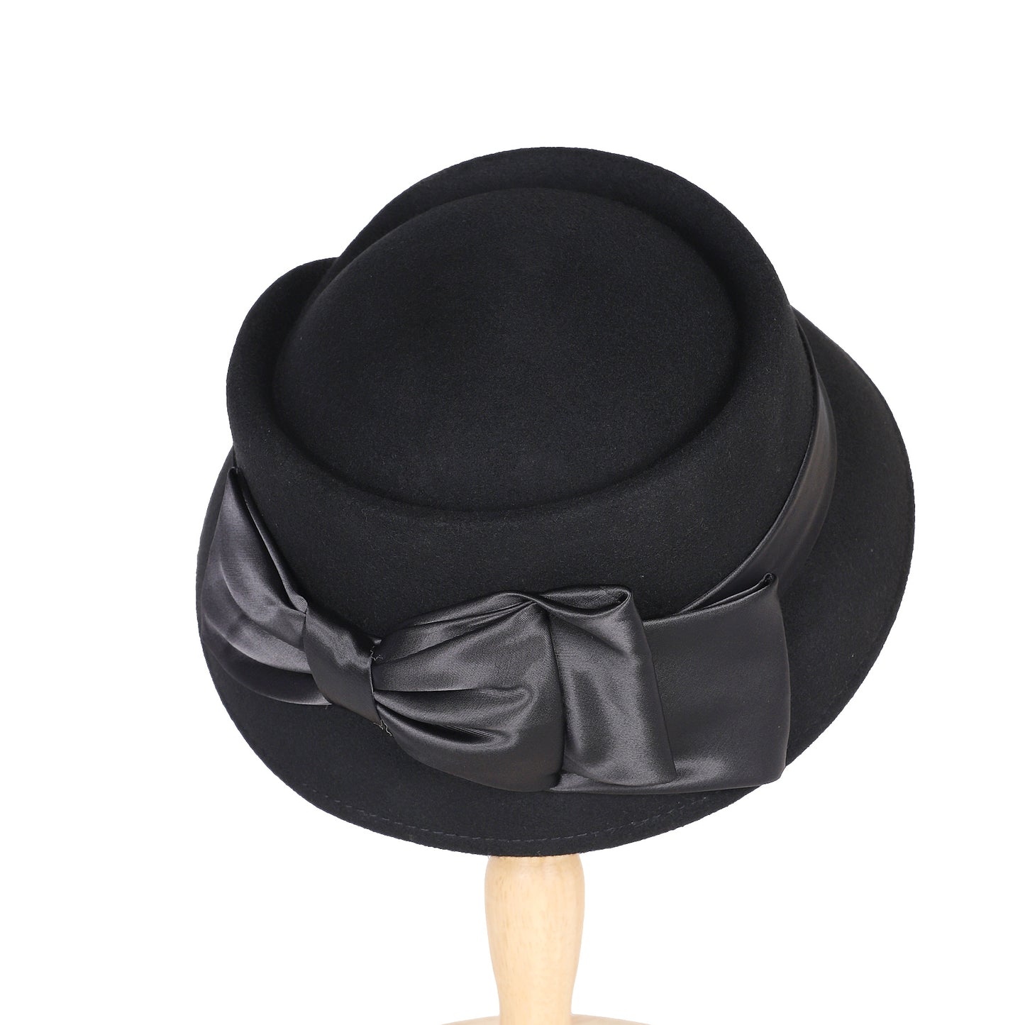 FADVES Women’s Vintage Wool Cloche Church Hat with Satin Bow Elegant Bowler Bucket Hat 6006for Tea Party Wedding Garden Formal Events