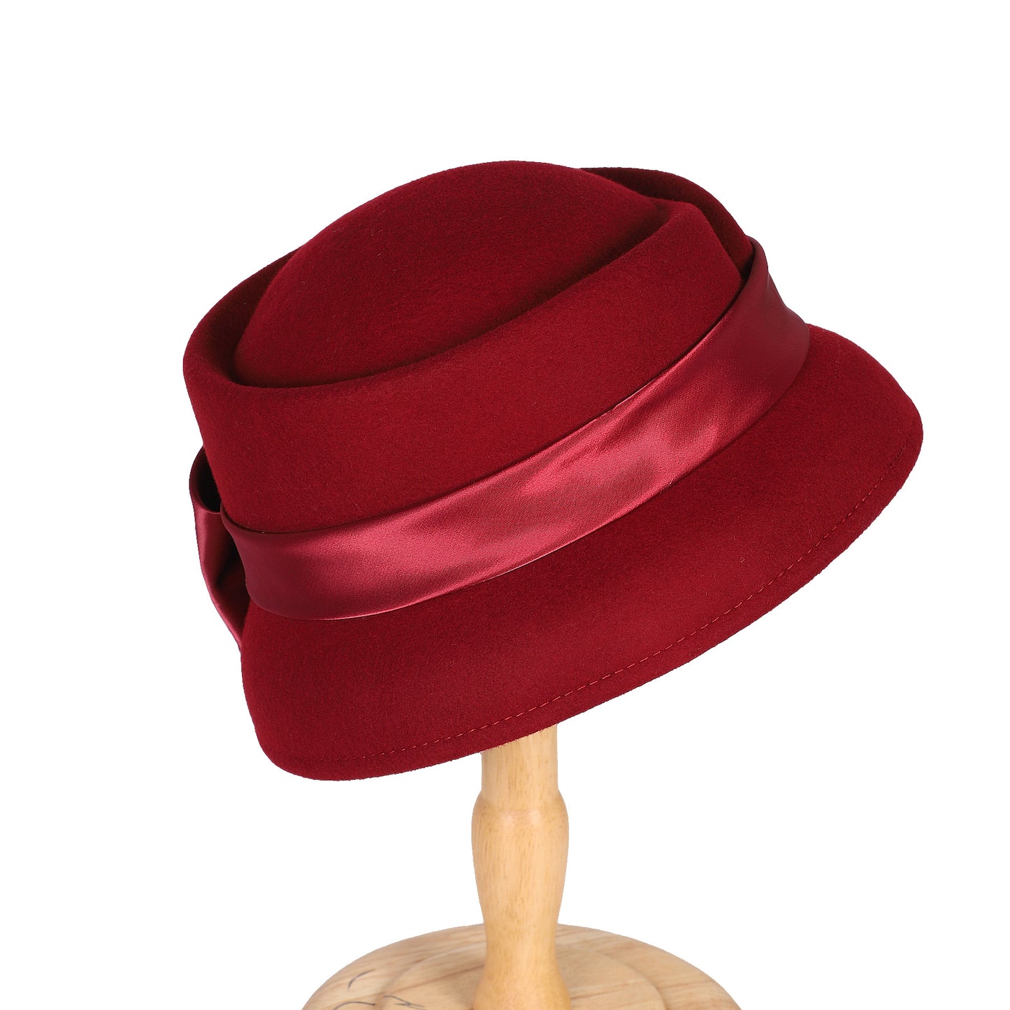FADVES Women’s Vintage Wool Cloche Church Hat with Satin Bow Elegant Bowler Bucket Hat 6006for Tea Party Wedding Garden Formal Events