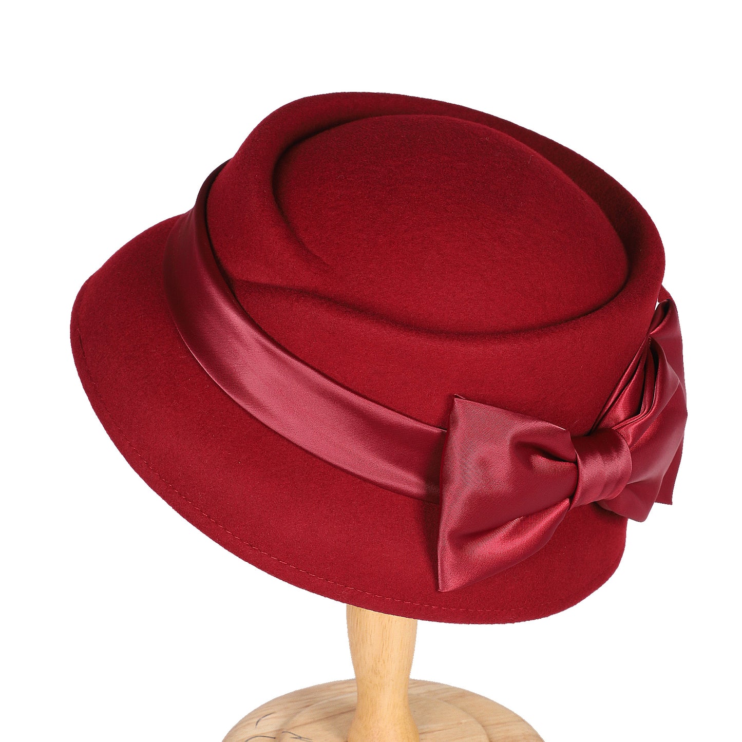 FADVES Women’s Vintage Wool Cloche Church Hat with Satin Bow Elegant Bowler Bucket Hat 6006for Tea Party Wedding Garden Formal Events