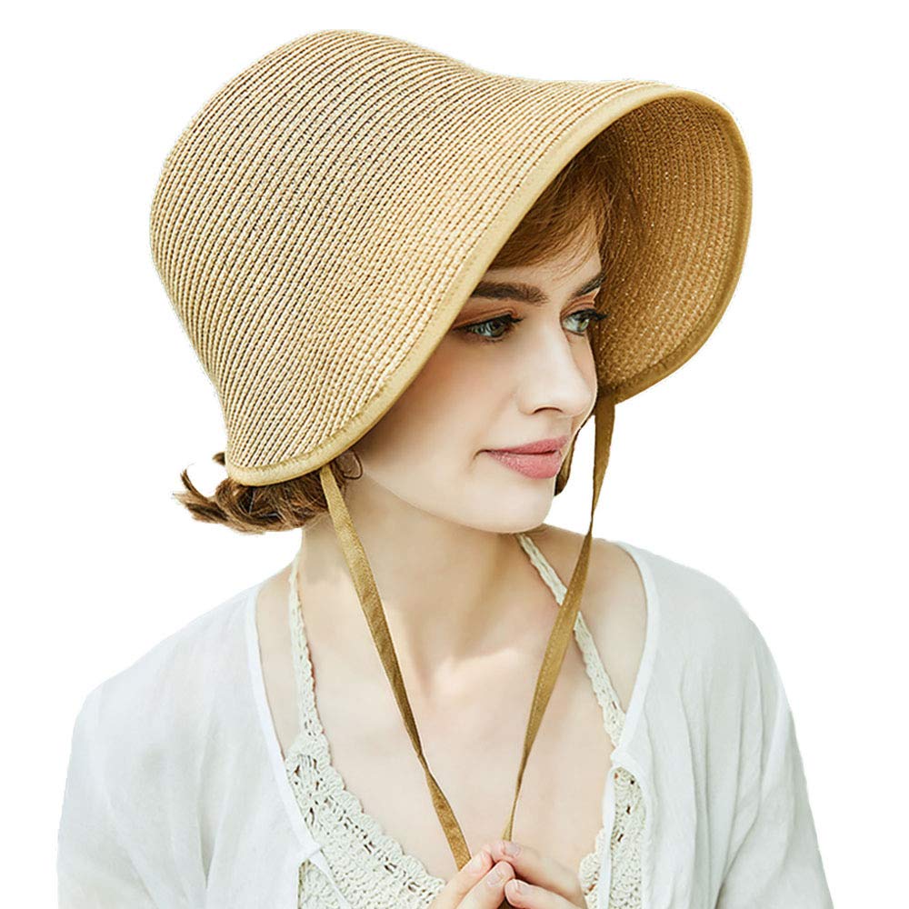 FADVES French Straw Bonnet Cap for Women Victorian Sun Hat Chin Strap Foldable bonnet caps for women bonnet cap hat bonnet cap straw hats for women straw hat