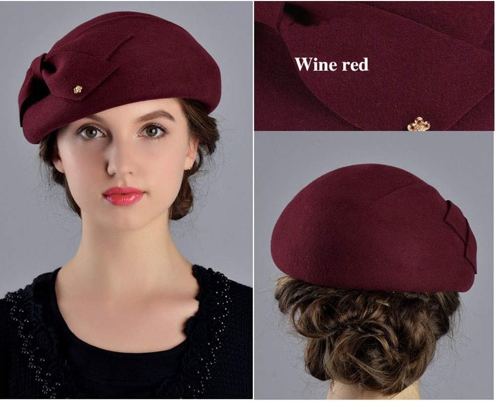 FADVES Womens Wool Felt French Berets Bowler Hat Artist Boina Bowknot Cap