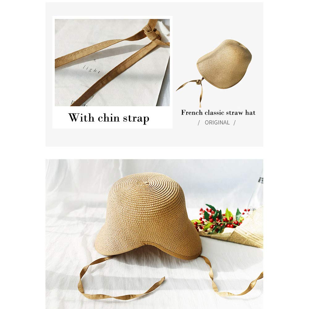FADVES French Straw Bonnet Cap for Women Victorian Sun Hat Chin Strap Foldable bonnet caps for women bonnet cap hat bonnet cap straw hats for women straw hat