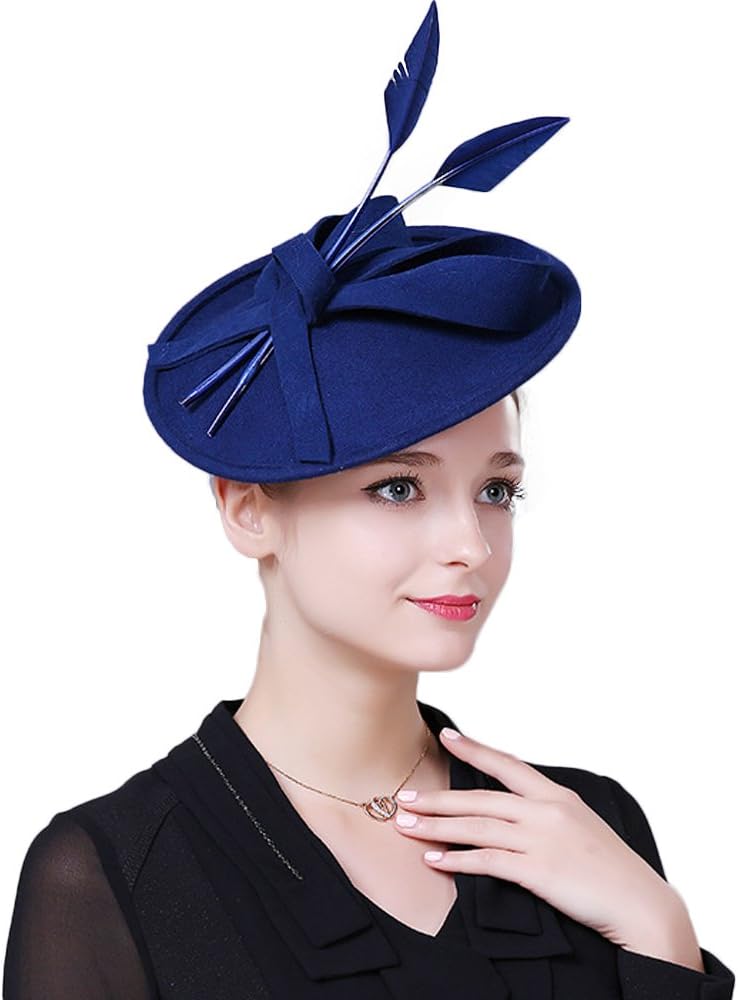FADVES Vintage Womens Dress Fascinator Wool Pillbox Hat Formal Church Wedding Tilt Hat