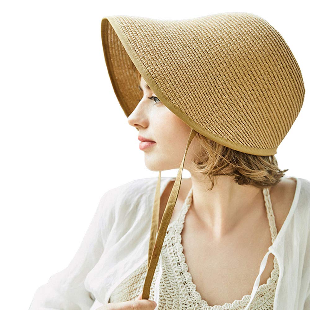 FADVES French Straw Bonnet Cap for Women Victorian Sun Hat Chin Strap Foldable bonnet caps for women bonnet cap hat bonnet cap straw hats for women straw hat