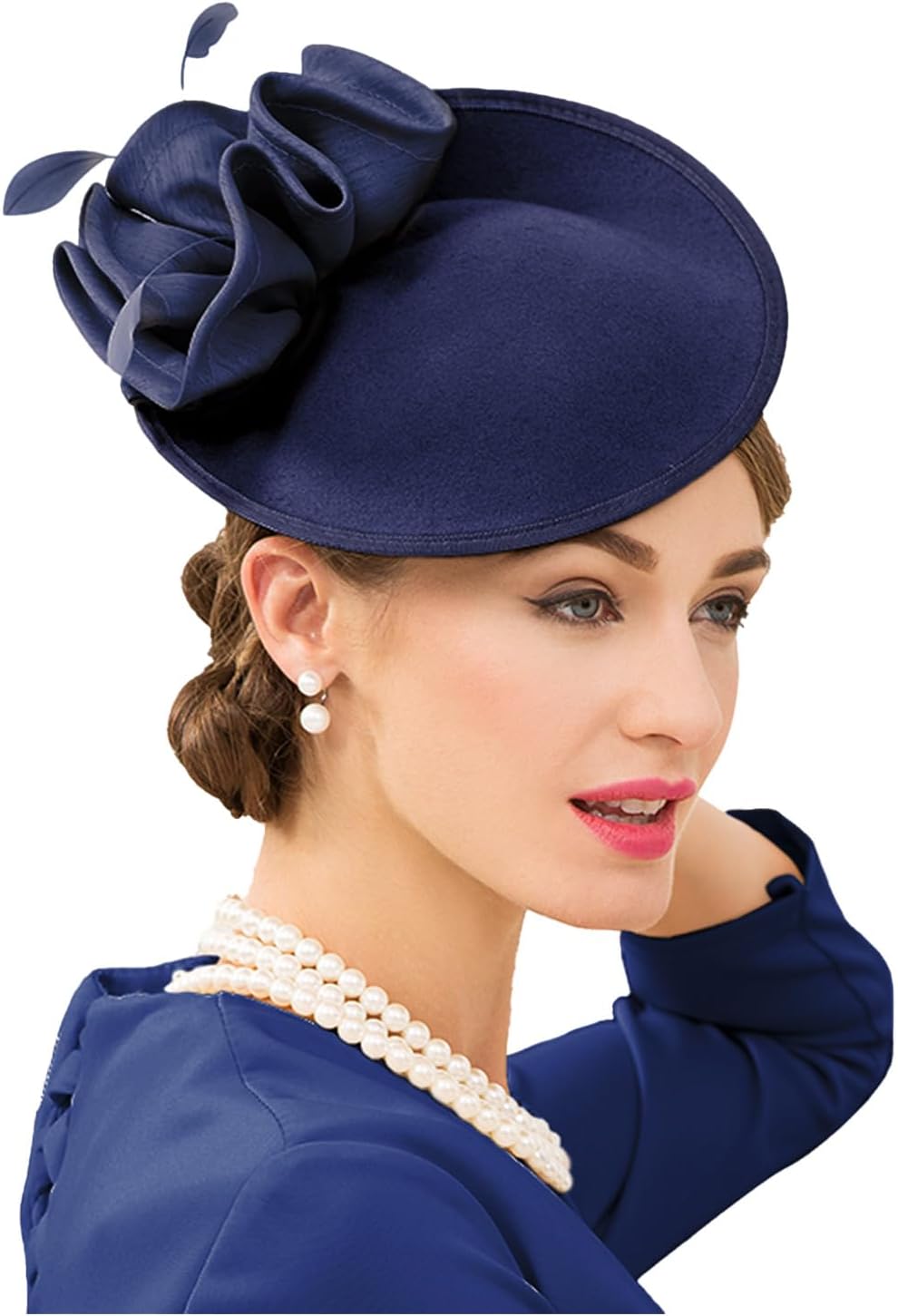 FADVES Wedding Wool Pillbox Fascinators Felt Fedora Hats Women Flower Derby Church Tilt Hat