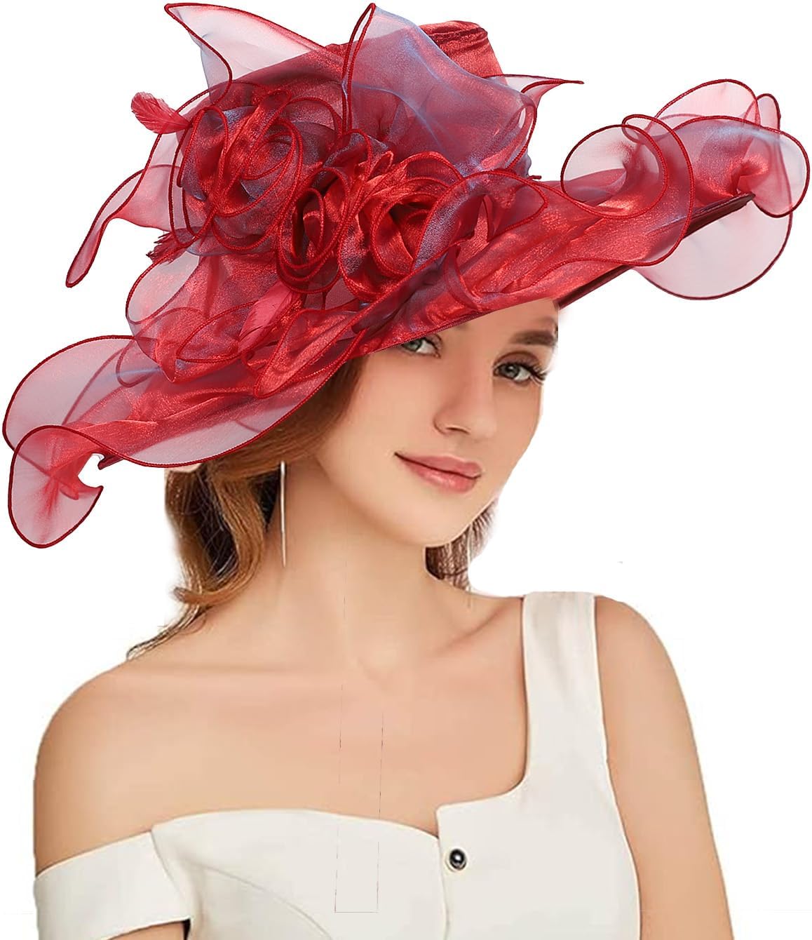 FADVES Women Oganza Sun Hat Church Wide Brim Wedding Formal Fascinator Hat