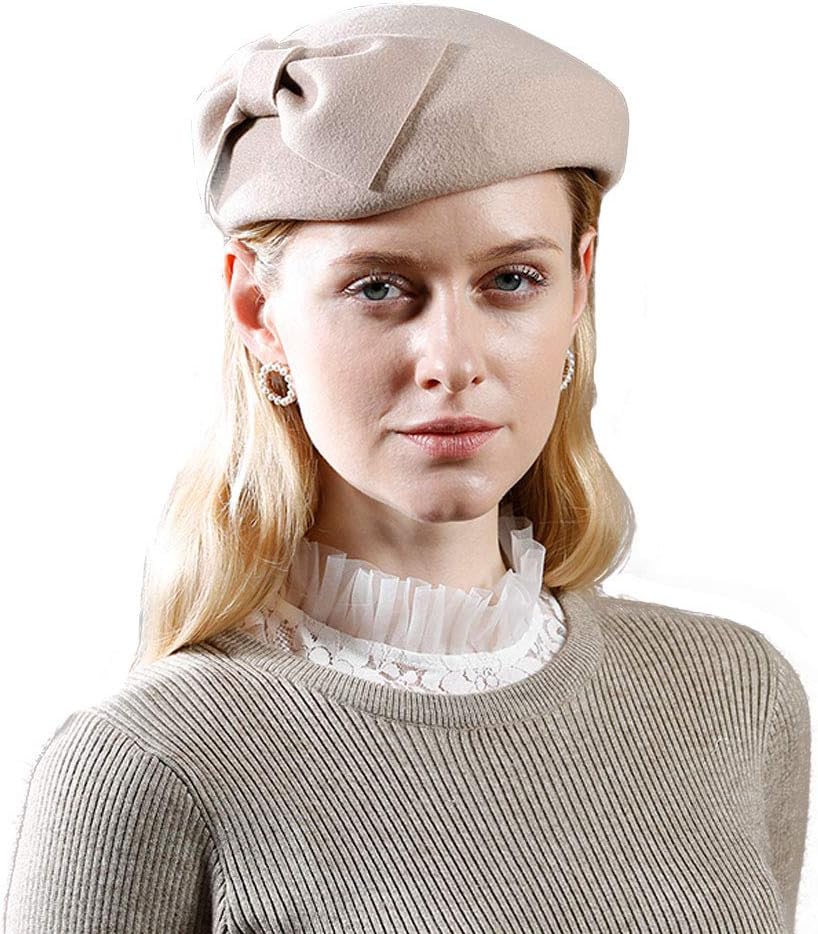 FADVES Fascinator 100% Wool Pillbox Hats Cocktail Party Wedding Church Fedora