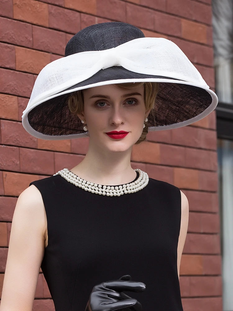 FADVES Women Wide Brim Sinamay Fascinator Bowknot kentucky derby hats