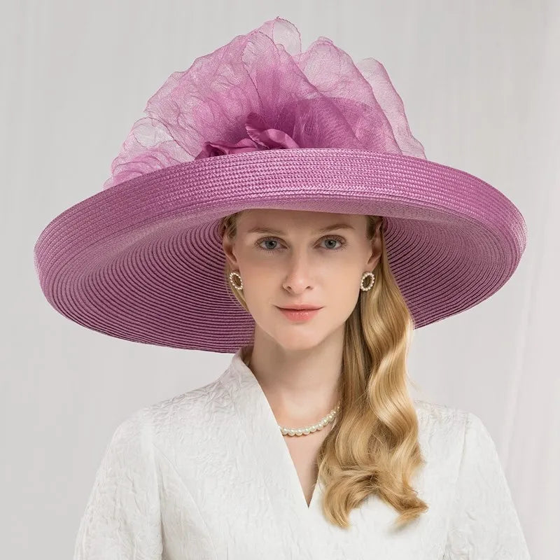 EE 1045 designers new spring increased slightly exaggerated eaves concave shape hat jockey club socialite hat