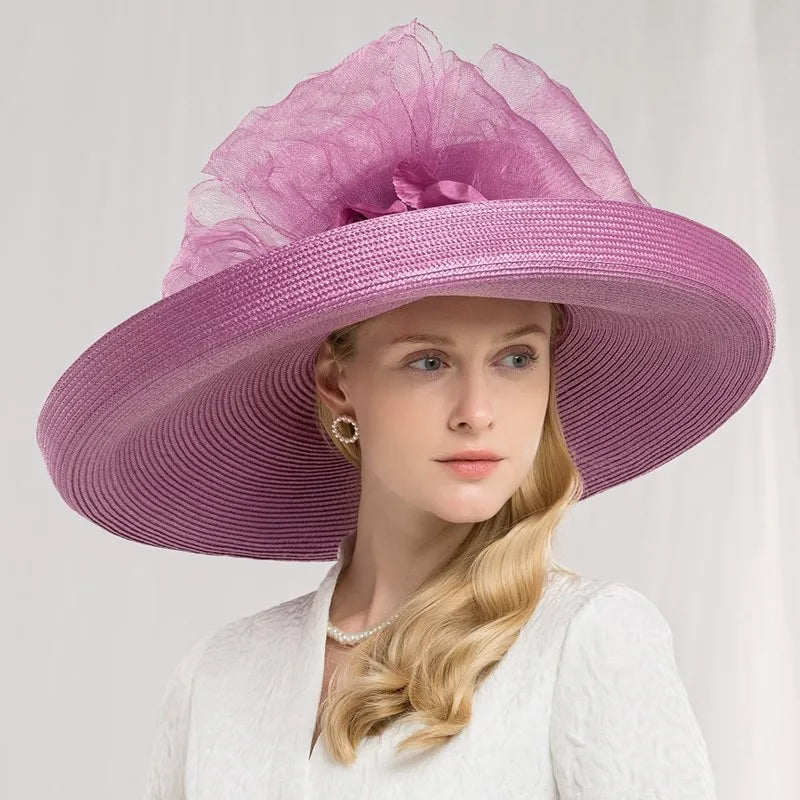 EE 1045 designers new spring increased slightly exaggerated eaves concave shape hat jockey club socialite hat
