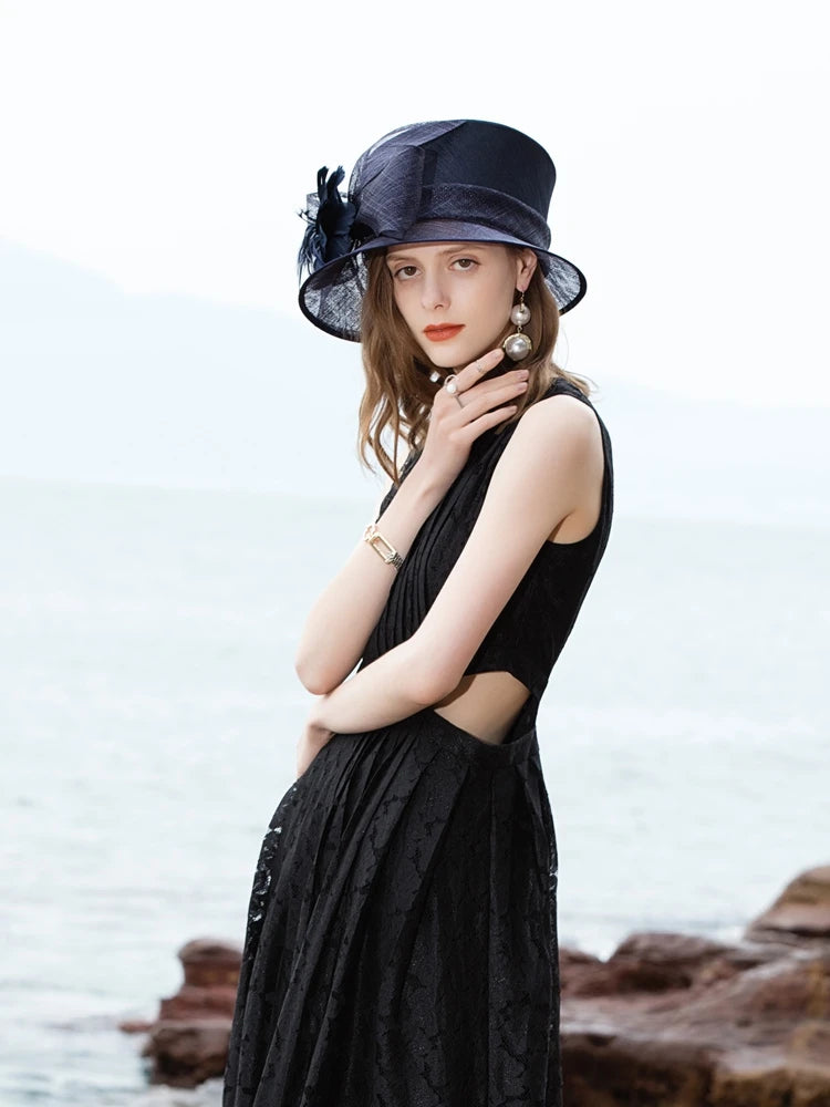EE 1047 Spring and Summer/Striking/Bowknot/Feather/Floral/Abaca/Elegant/Special Occasion/Flat Cap/Tulle Fabric Hats Headpiece