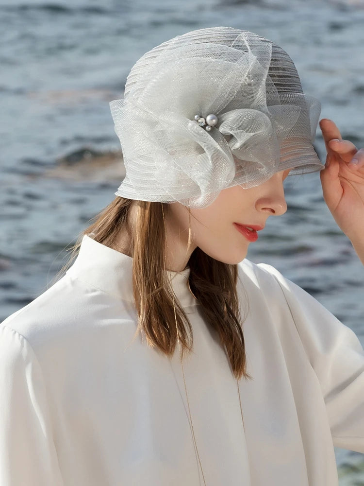 EE 1059 Spring and Summer/Striking/Floral/Stripe/pearls/crystals/Elegant/Horsetail Yarn/Ladies Day/Tulle Fabric Hats Headpiece