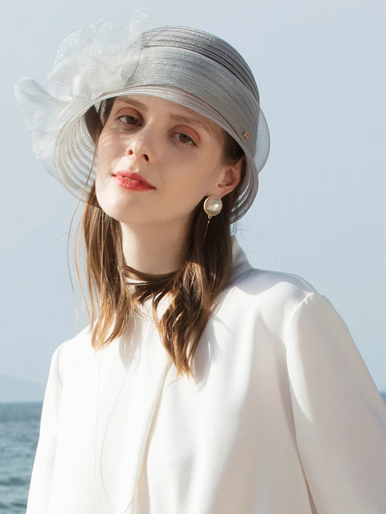 EE 1059 Spring and Summer/Striking/Floral/Stripe/pearls/crystals/Elegant/Horsetail Yarn/Ladies Day/Tulle Fabric Hats Headpiece