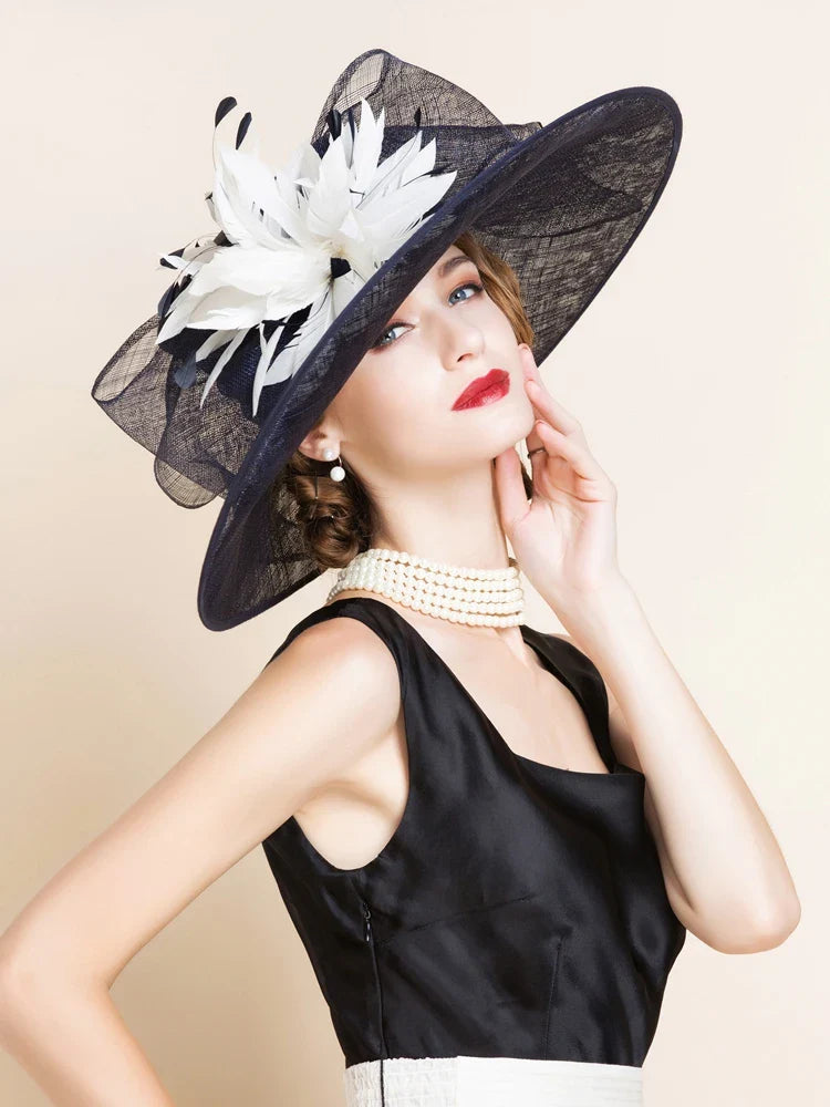 British Sinamay Fascinators Hats - Large Brim Kentucky Derby Church Hat 1096