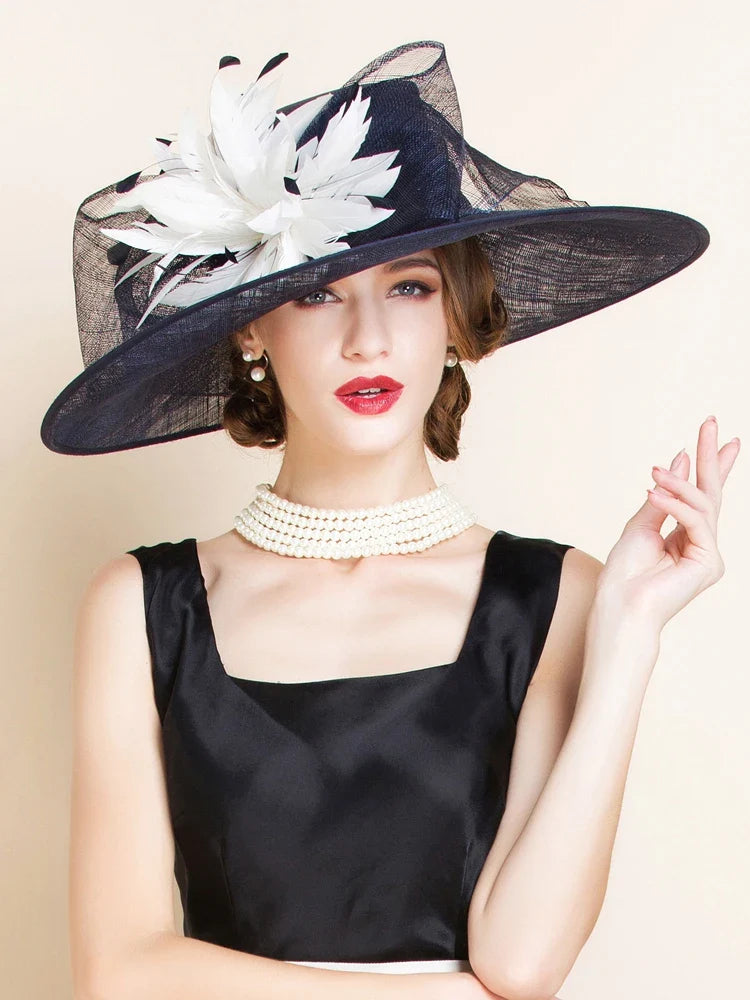 British Sinamay Fascinators Hats - Large Brim Kentucky Derby Church Hat 1096