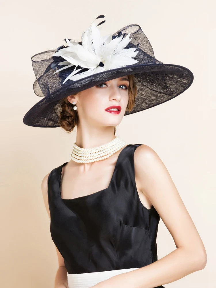 British Sinamay Fascinators Hats - Large Brim Kentucky Derby Church Hat 1096