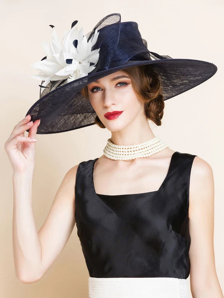 British Sinamay Fascinators Hats - Large Brim Kentucky Derby Church Hat 1096