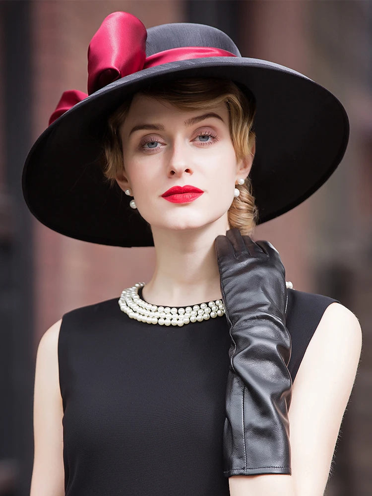 FADVES Women Derby Church Dress Fascinator Wide Brim Polyester/Satin with Bowknot Kentucky Derby Church Hats