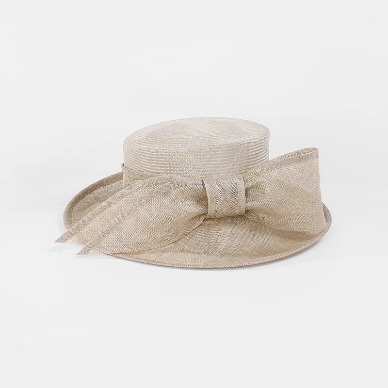 British Kentucky Derby Hats - Wide Brim High Top Bowknot Church Hats Sinamay Fascinators for Women 1137