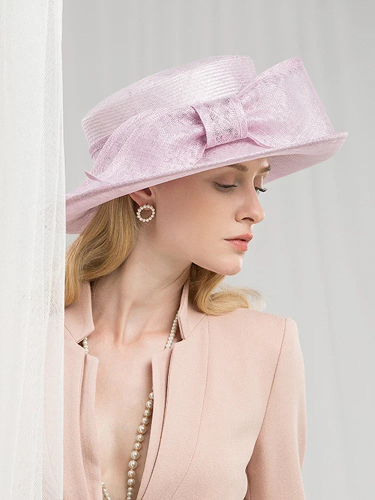 British Kentucky Derby Hats - Wide Brim High Top Bowknot Church Hats Sinamay Fascinators for Women 1137