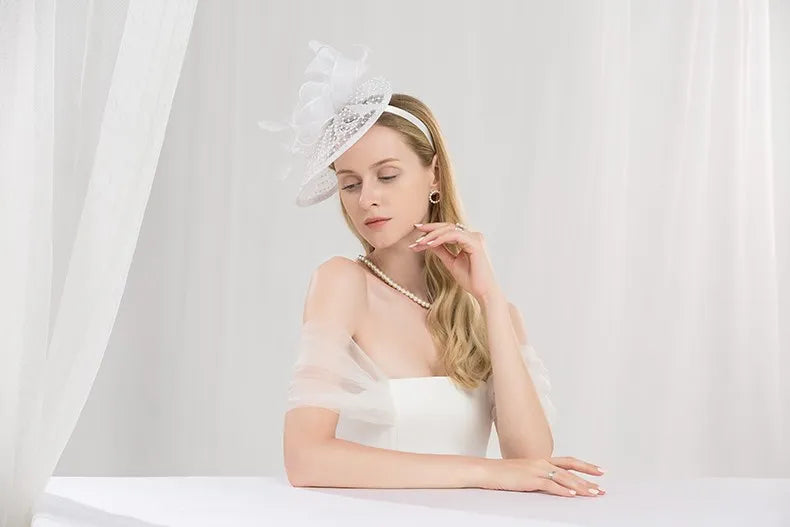 EE 2213 a party hat with a thin hair hoop bowknot feathers set auger royal elder sister female fan hat