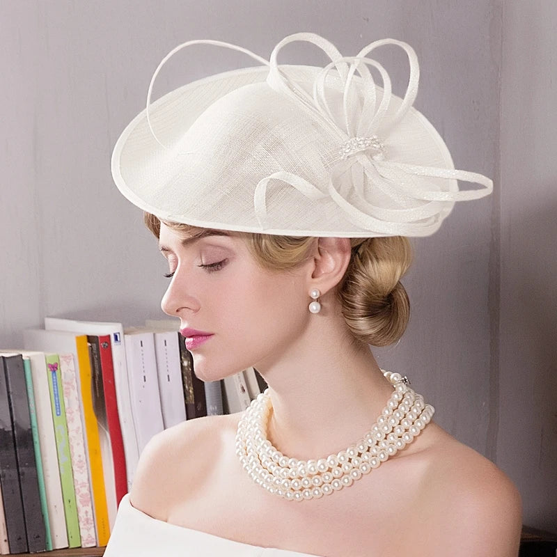 FADVES Women's Sinamay With Bowknot/Rhinestone Kentucky Derby Saucer Hats/Fascinators With Headband