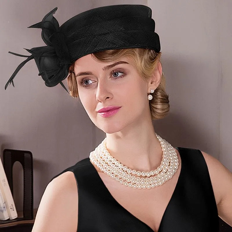 FADVES Women's Vintage Sinamay Fascinator Tea Party Wedding Hats with Faux Feather/Flower Kentucky Derby Church Hats