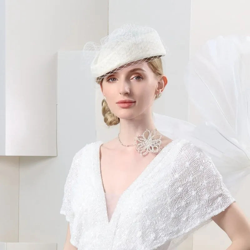 FADVES Hats Sinamay Saucer Hat Pillbox Hat Veil Hat Evening Party Cocktail Elegant British With Bowknot Tulle Headpiece Headwear