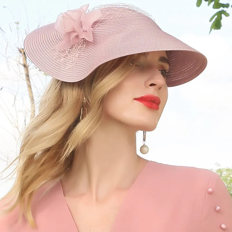 EE 2281 summer new elegant sweet lovely temperament shade sunscreen in the summer of pearl hat hat female flowers