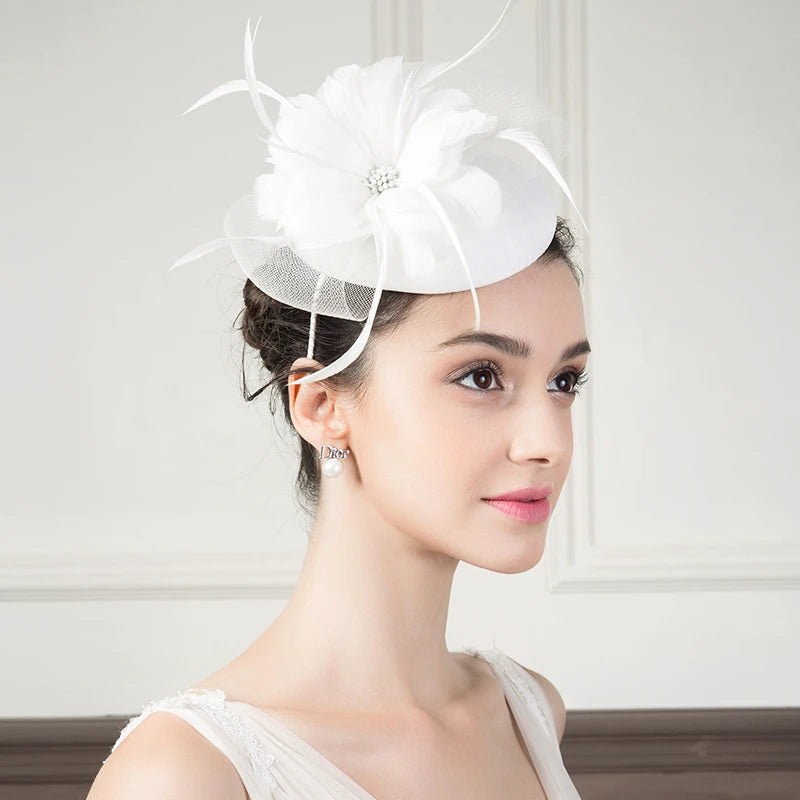 EE 2367 Spring and Summer/Sinamay/White Wedding Hat/Evening Headpiece/Cocktail Derby Party/Church Wedding /Fascinators Flowers