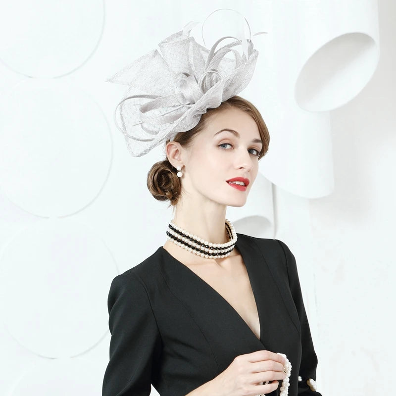 EE 2381 Spring and Summer/Delicate/Feather Flower/Bowknot/Sinamay/Party/Evening Headpiece/Tulle Fabric Hats Headpiece