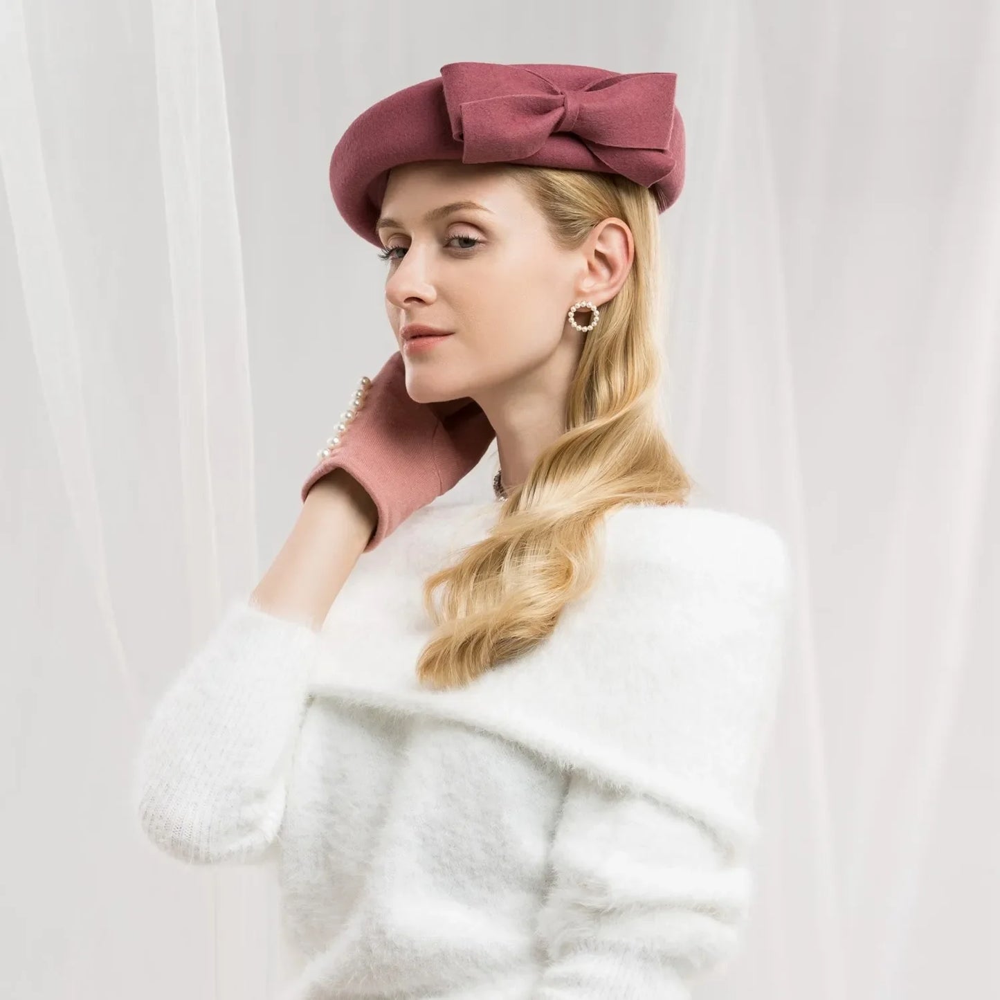 Elegant Wool Cocktail Pillbox Hat with Bow Wedding Party Church Derby Fascinator with Hair Clip 3003