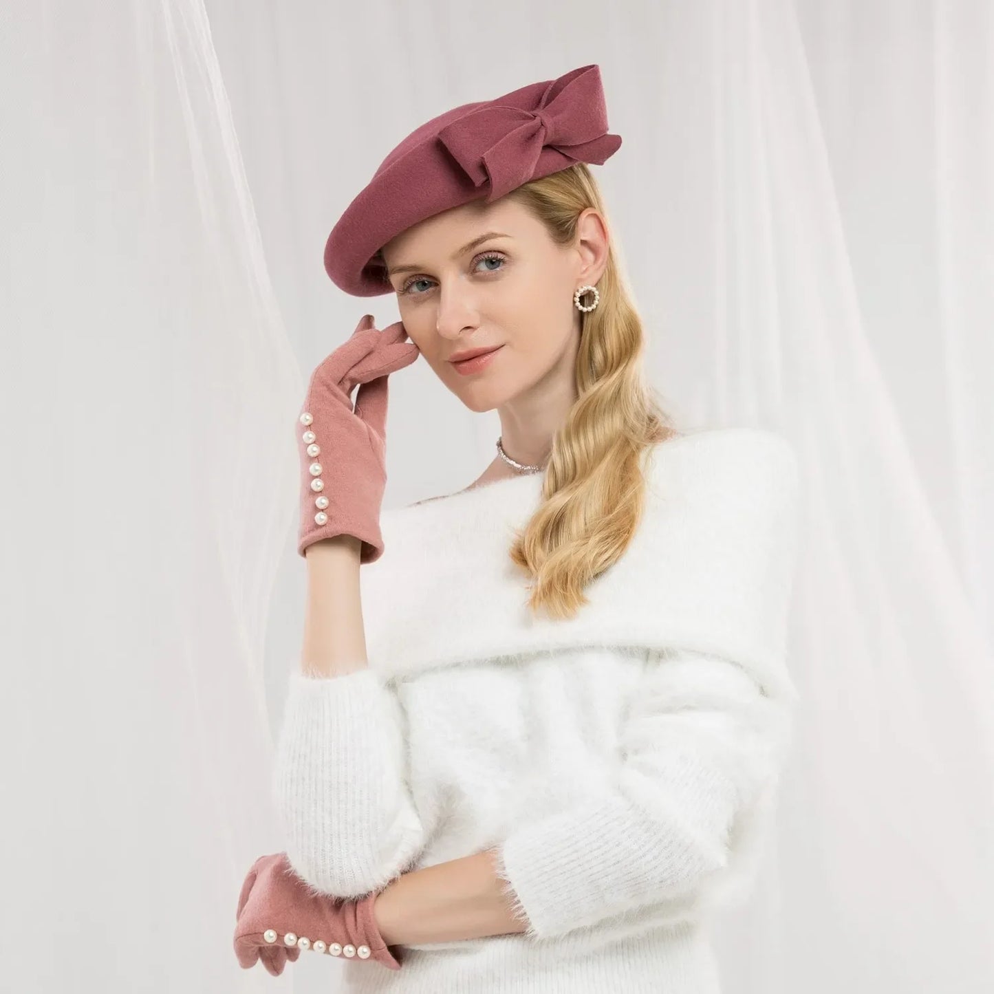 Elegant Wool Cocktail Pillbox Hat with Bow Wedding Party Church Derby Fascinator with Hair Clip 3003