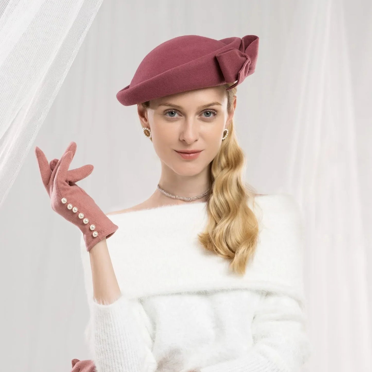 Elegant Wool Cocktail Pillbox Hat with Bow Wedding Party Church Derby Fascinator with Hair Clip 3003