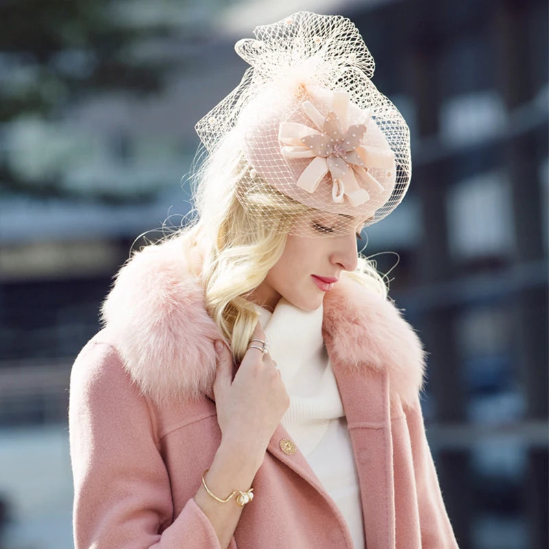 EE 3017 Special Occasion /Congratulations /Carnival /Fascinator Gorgeous Wool With Tulle /Wedding /Honeymoon Hat /Elegant