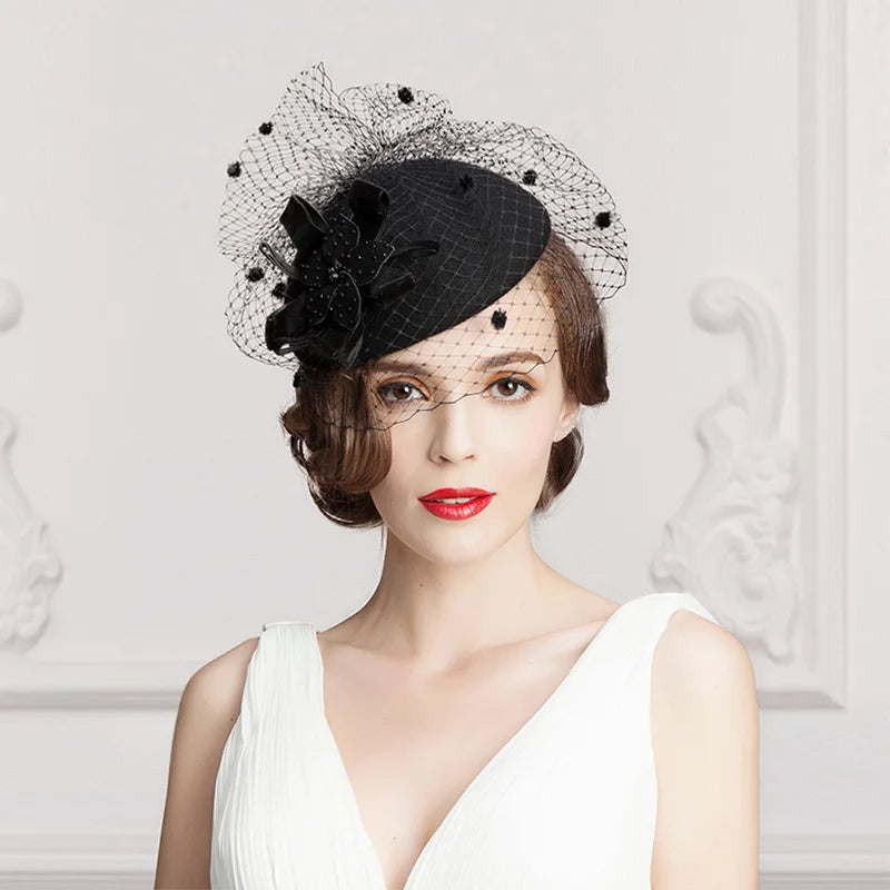 EE 3017 Special Occasion /Congratulations /Carnival /Fascinator Gorgeous Wool With Tulle /Wedding /Honeymoon Hat /Elegant