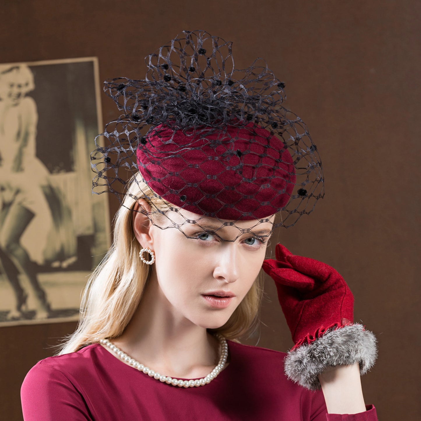 EE 3029 Autumn and Winter New British Wool Little Top Hat Celebrity Wind Yarn Net Cocktail Dress Hat Elegant Hat Girl