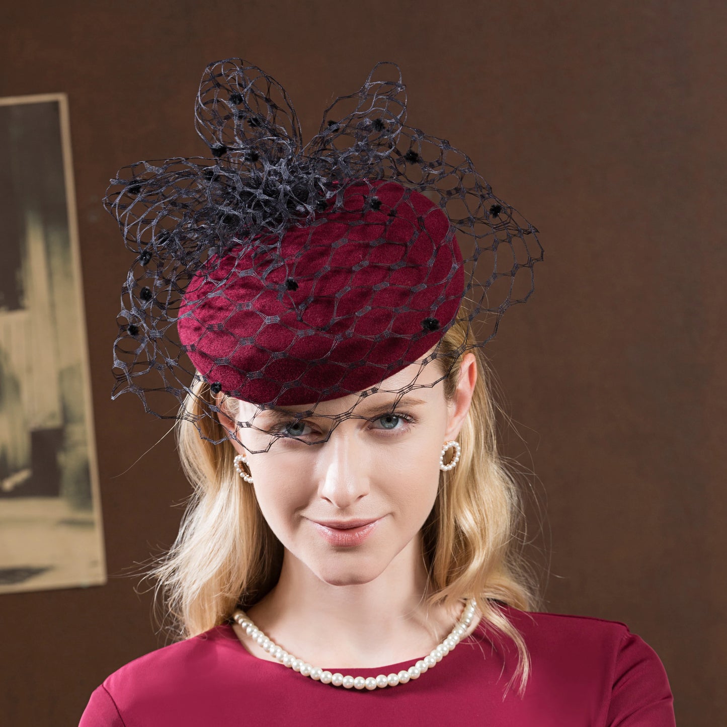 EE 3029 Autumn and Winter New British Wool Little Top Hat Celebrity Wind Yarn Net Cocktail Dress Hat Elegant Hat Girl