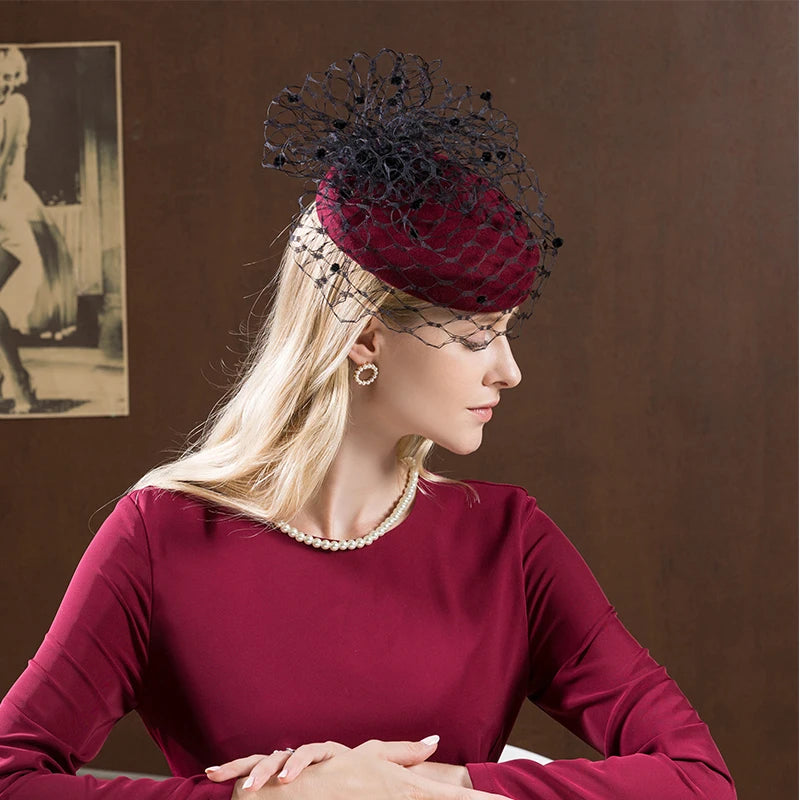 EE 3029 Autumn and Winter New British Wool Little Top Hat Celebrity Wind Yarn Net Cocktail Dress Hat Elegant Hat Girl