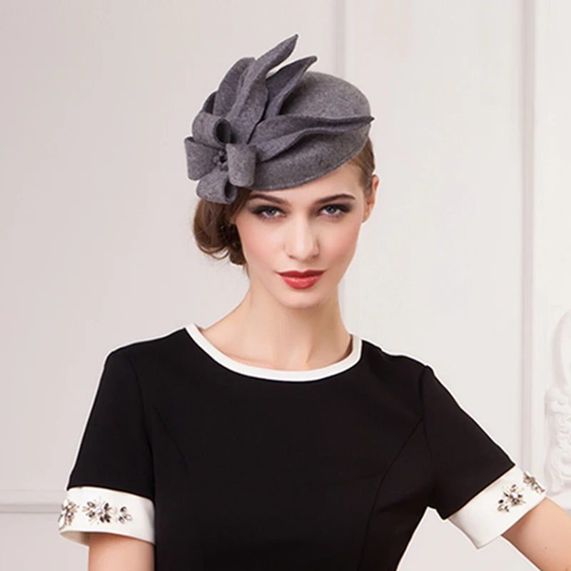 EE 3033 100% Australian Wool Felt / Formal Caps /Headpiece Classical Feminine Style /Dress Fedoras/Vintage /Special Occasion