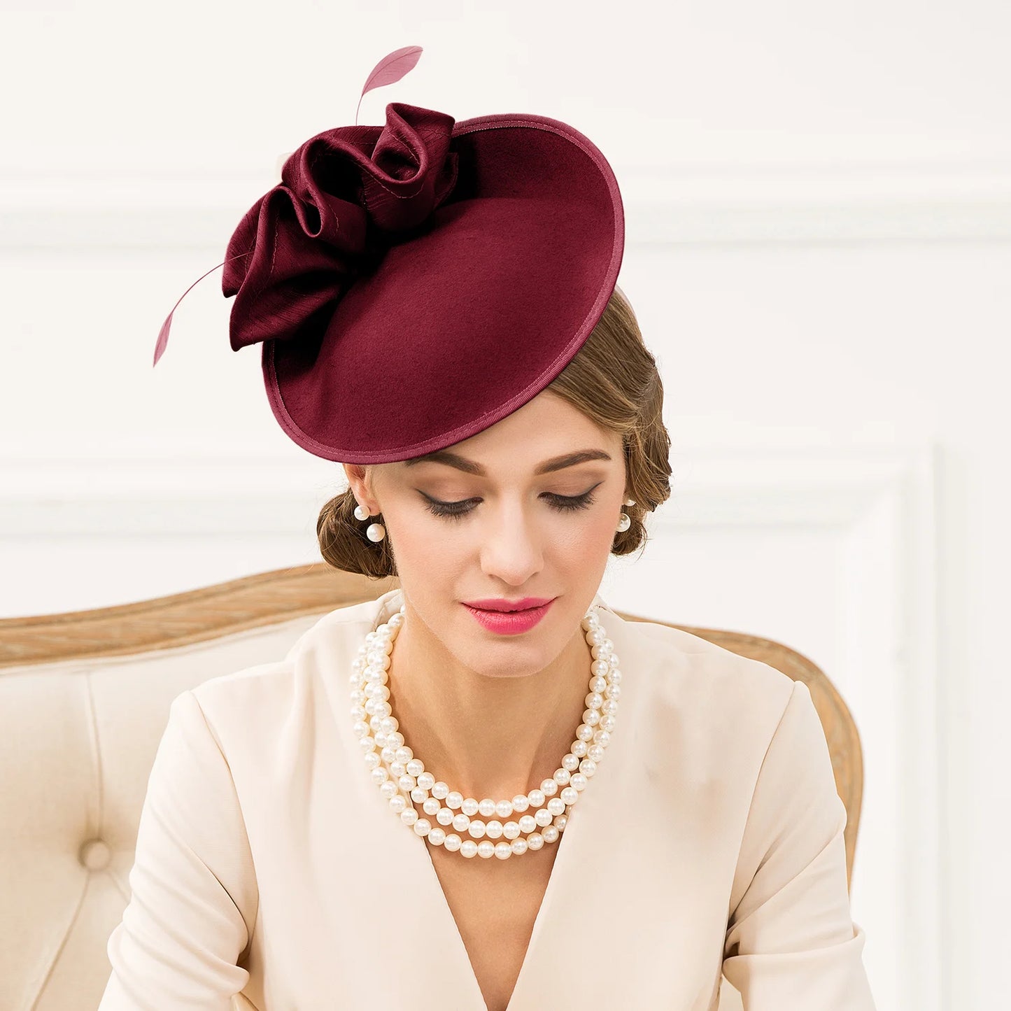 EE 3039 winter/party/racing cap/hat/feather headdress flower wool felt hat