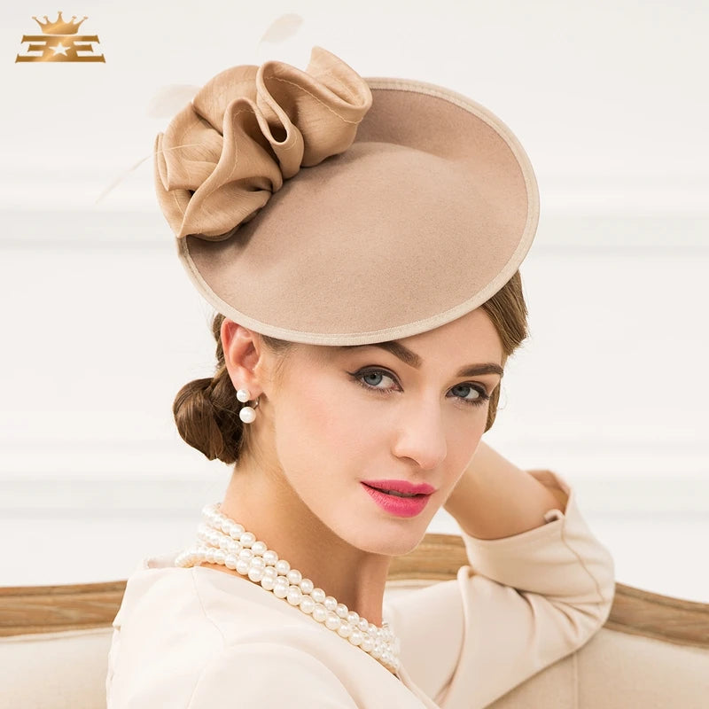 EE 3039 winter/party/racing cap/hat/feather headdress flower wool felt hat